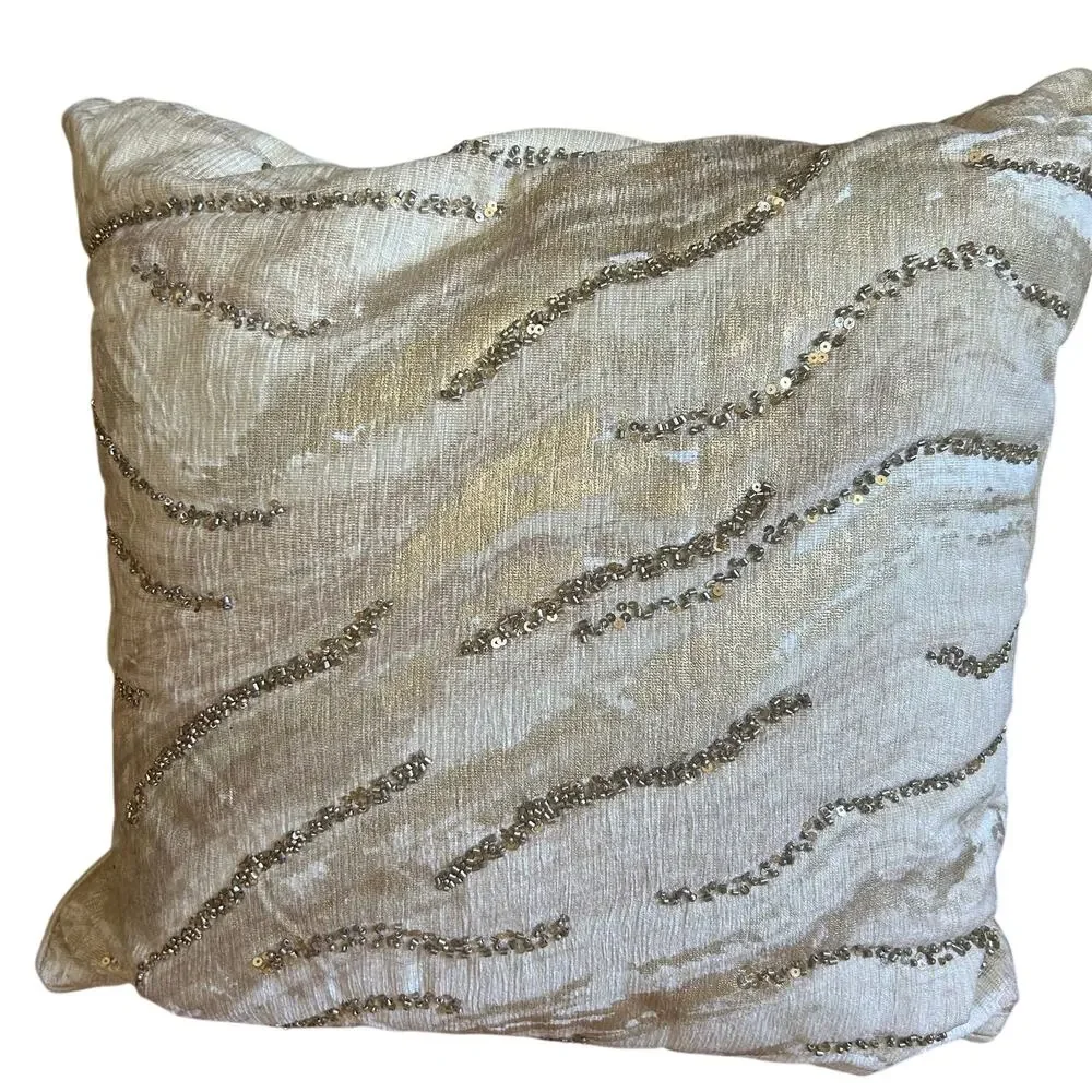 2 Artistic Accents Decorative Ivory Gold White Beaded Throw Pillows